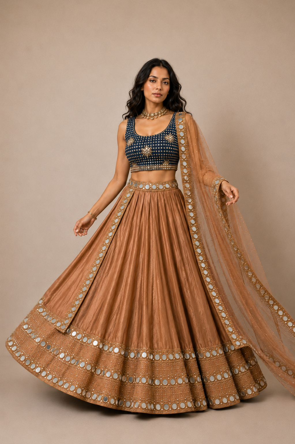 Copper Sequins Mirror Lehenga